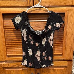 Heart Hips Black Floral Knit Square-Neck Crop Top